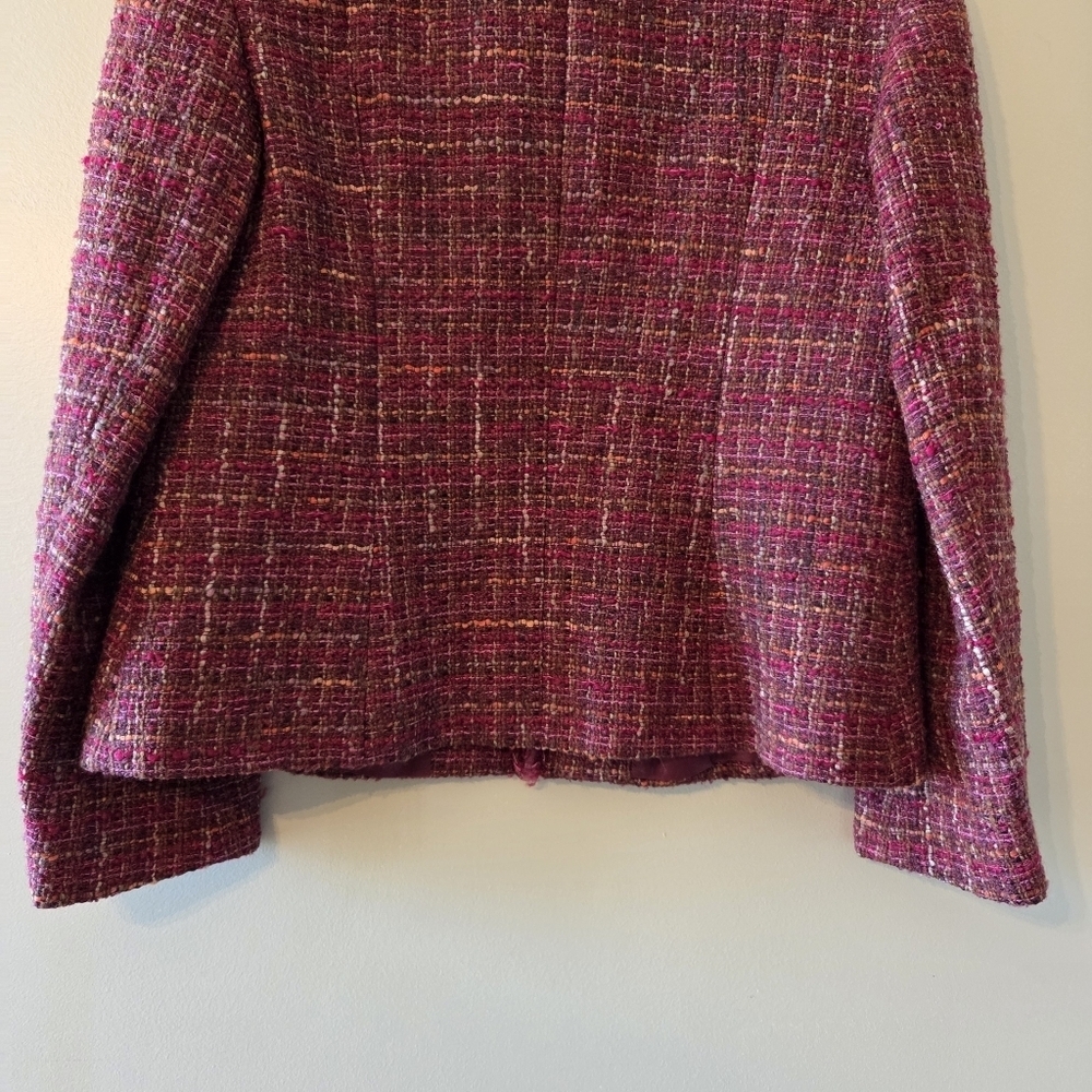 Lafayette 148 Blazer Women's Tweed Wool Collarless Fringe Trim Colorful Size 10 - Picture 14 of 16